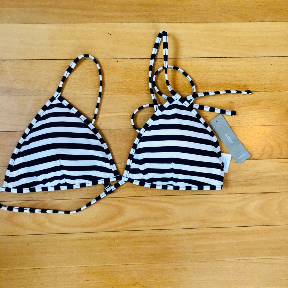 J CREW Navy Stripe Triangle String Bikini Top, L